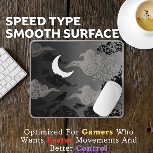Image of LEVELX Gaming Mouse Pad, Speed Type Smooth Surface, Moon and Crow Design, 24x20cm, 3mm Thickness