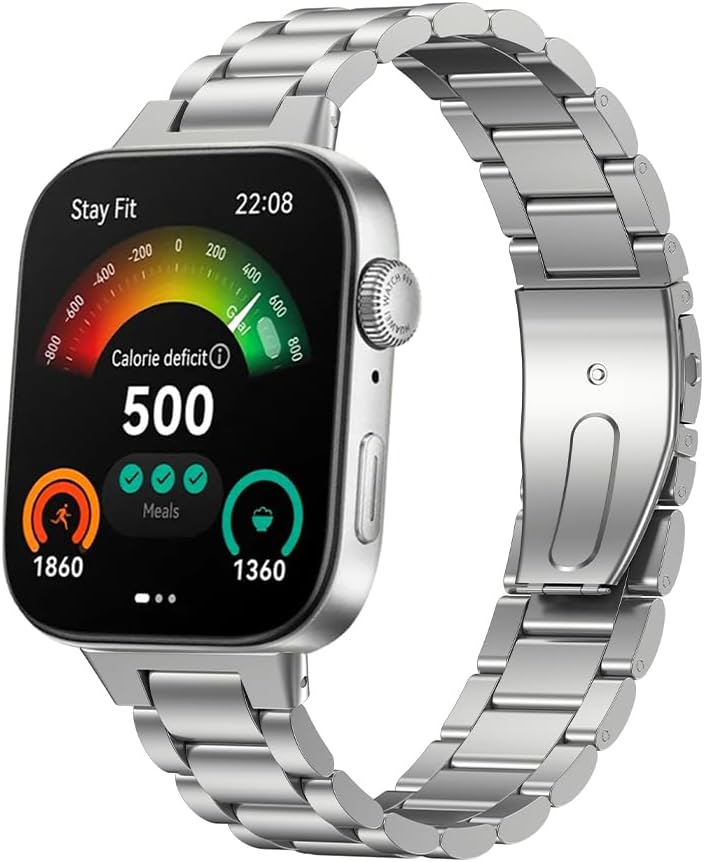 Stainless Steel Replacement Band Compatible with Huawei Fit 3 / Fit 4 / Fit 4 pro Watch, 3 beads adjustable length Stainless Steel strap
