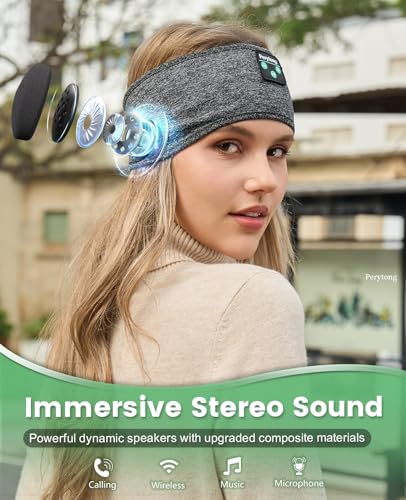 Image of Perytong Sleep Headband - Bluetooth Sleeping Headphones for Side Sleepers - Headphones for Sleeping Comfortable Headband with Thin Speaker Microphone Gift Ideas for Women Men