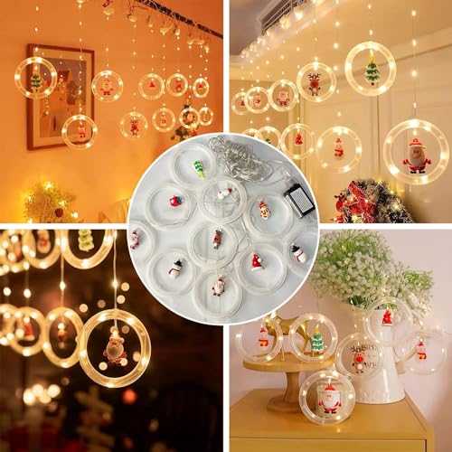 Image of Desidiya 10 Ring Shape Christmas Window Curtain String Hanging Lights for Christmas Decoration for Christmas Home Bedroom Decor (Warm - White)