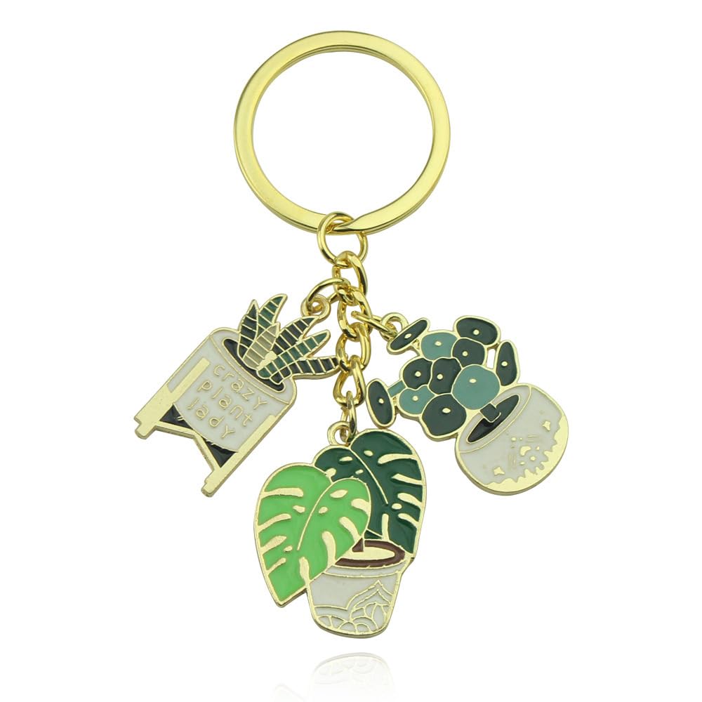 Caiyao Golden Ladies Succulent Potted Succulent Shaped Keychain Cute Plant Flower Pot Keyring for Bag Purses Keys DIY Accessories