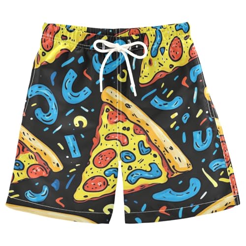 Boys Beach Board Shorts Pizza Blue Food Funny Swim Trunk Teen Swimwear
