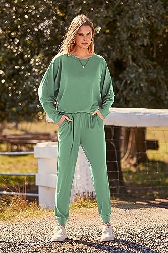 PRETTYGARDEN Women's Fall 2 Piece Lounge Set Long Sleeve Tops Ribbed Pants Spring Matching Sweatsuit Travel Outfits Clothes