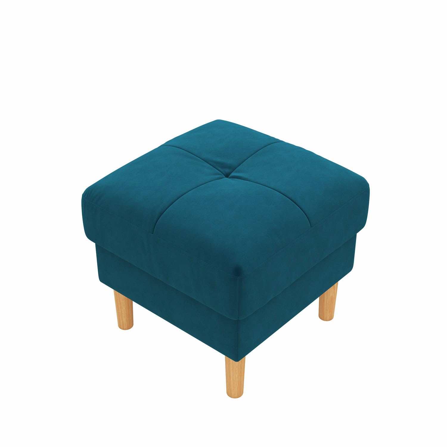 Hroth Blue Ottoman Footstool 50x50x42cm, Square Upholstered Foot Stool with Solid Wood Legs, Modern Living Room Pouffe for Sofa, Multi-Use Seating Stool for Home, Fabric & Faux Leather Options