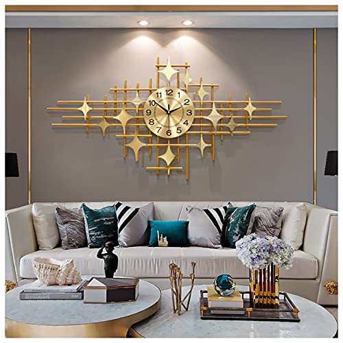 QWEEI Große Sunburst-Wanduhren aus Metall, 100 x 50 cm Gold 3D Art Starlight Design Leise, Nicht tickende Sunburst-Quarzuhr, Kreativitäts-Wanduhren für das Wohnzimmer Cover