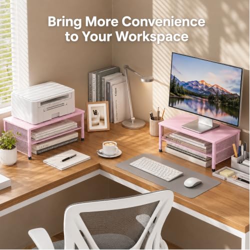 Image of OPNICE 2-Tier Computer Monitor Stand Riser, Laptop Stand for Desk, Desk Organizer for Office, Home and School Supplies, Pink