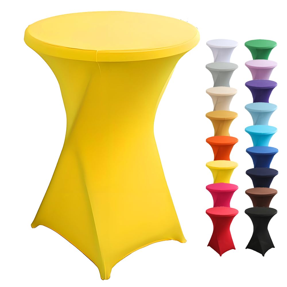 Highdi Washable Cocktail Tablecloth, Spandex Poseur Table Stretch Stretchable Table Cover for Wedding, Party, Birthday Parties, Home & Event Decoration (yellow,80x110cm)