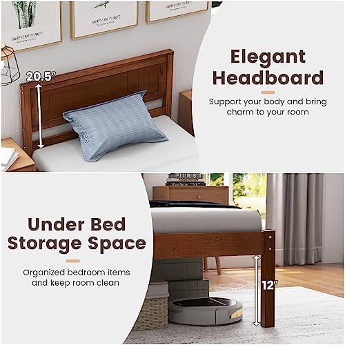 KOMFOTT Twin Size Wood Platform Bed Frame with Headboard, Solid Wood Bed Frame with Slat Support, Under Bed Storage, 16-Inch Mattress Foundation Bedroom Furniture, No Box Spring Needed - Thumbnail 5