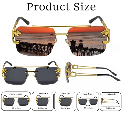 Rimless Sunglasses for Men and women Fashion Square Tinted Shades Frameless Lens Metal Rectangle Glasses UV4004