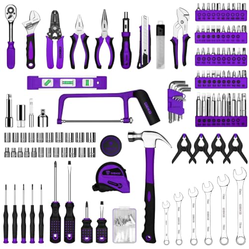 Image of DEKOPRO Tool Set: 228 Piece Home Tool Kit, Household Basic Repair Tool Set Comes with Storage ToolBox, Socket Wrench Set for Car, Hand Tool Box Set for Home - Purple