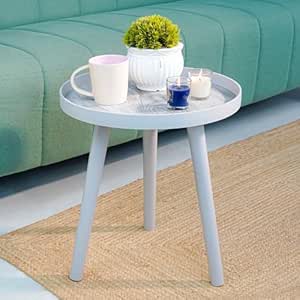Nayasa Plastic Round Modern Side Coffee Table with an Asthetic Wooden ...
