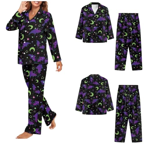 Matching Pjs for Couples Casual Men Long Sleeve Pjs Button Down Sleepwear Lightweight Women V Neck with Pockets3
