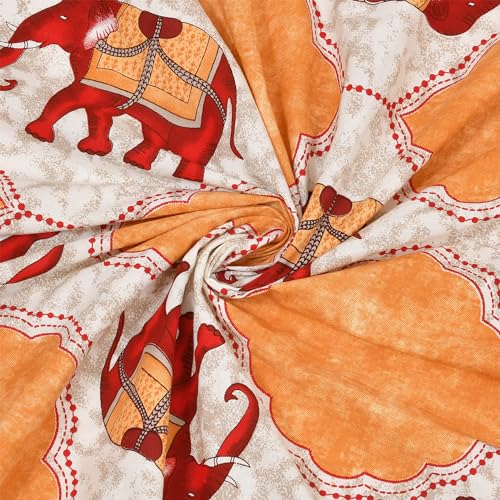 Image of Kuber Industries Double Bedsheet with 2 Pillow Covers | 186 TC Premium Cotton Bedsheet for Double Bed | Bedsheet for Living Room-Home & Hotels | Embroidery Elephant | 100x108 Inch | Yellow