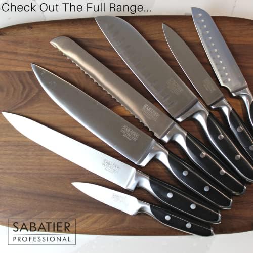 Taylors Eye Witness Sabatier Professional Oriental Santoku Knife - 5in/12cm Full Tang Blade Forged from Top Grade Taper Ground Stainless Steel, Twin Rivet Comfort Handle. Sharper for Longer