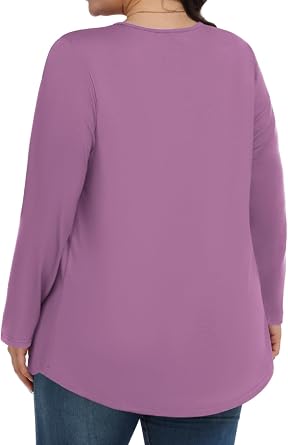 Tencede Womens Plus Size Tops Long Sleeve Shirts V Neck Tunic Blouses 1X-5X