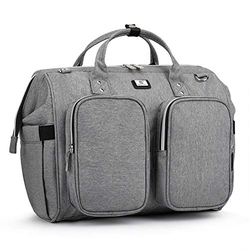 Sac a Langer Bandoulière Bébé Bag Grande capacité en Oxford Imperméable Organiseur Original pour Fille Garçon avec 2 Poches isothermes biberon, 2 Crochets Poussette et 1 Matelas à Langer (Gris clair)