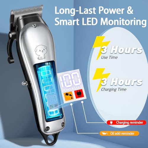 YAZEKY Premium Maquina Cortar Pelo Perros,Bajo Nivel de Ruido Cortapelos Profesional para Perros,Cortapelos para Mascotas Impermeable Todo el Cuerpo Lavable Inalámbrico Recargable (Plateado) - imagen 3