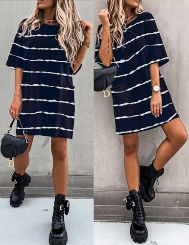 Image of Ekouaer Sleep Shirts for Women Nightgown Short Sleeves T shirt Night Dress Round Neck Womans Nightgown with Pocket S-XXL
