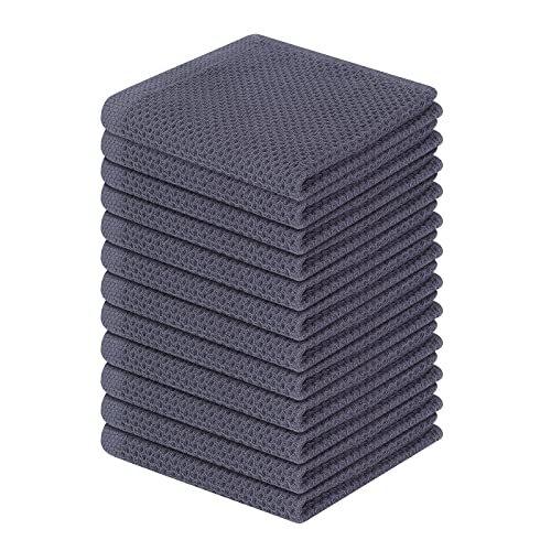 Homaxy 100% Cotton Waffle Weave Kitchen Dish Cloths, Ultra Soft Absorbent Quick Drying Dish Towels, 12 x 12 Inches, 12-Pack, Dark Grey