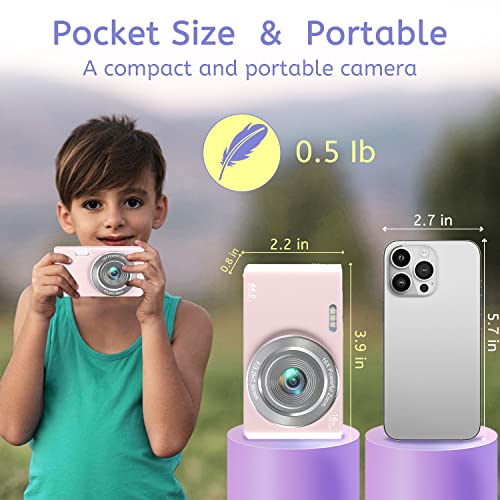 Digital Camera 4K 44Mp Compact Point And Shoot Camera With 16X Digital Zoom 32Gb Sd Card,Kids Camera 2.4 Inch, Vlogging Camera For Teens Students Boys Girls Seniors(Pink2) #TOP5