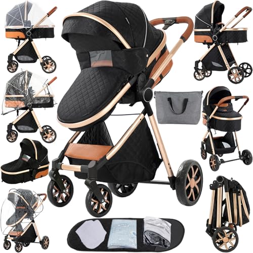 2 in 1 Baby Stroller, Convertible Foldable Standard Stroller, Reversible Pushchair Infant Buggy Carriage, Portable High Landscape Pram for Toddler...