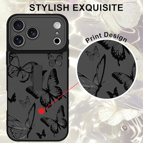 Image of for iPhone 17 Pro Case with Finger Strap Holder, Cute Cool Butterfly Print Pattern Design for Women Men, Shockproof Anti Scratch Hand Kickstand Protective Cover, Gray