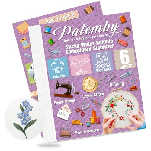 Patemby 6Pcs Sticky Water Soluble Embroidery Stabilizer 8.5