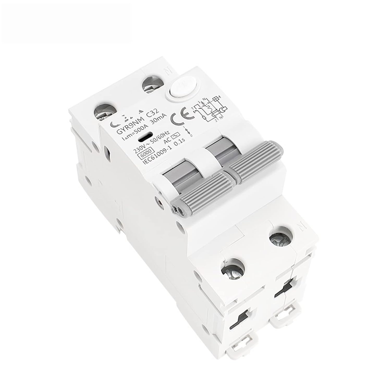 GYR9NM AC Type RCBO Magnetic Circuit Breaker with Over Current and Leakage Protection Din Rail 10A 16A 25A 32A 40A 1Pcs (Color : 300mA, Size : 2P 10A)