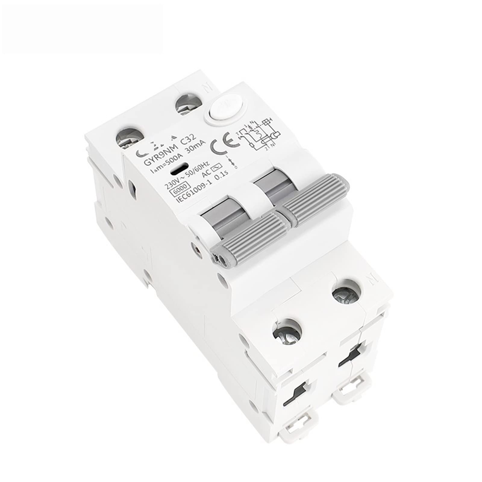 GYR9NM AC typ RCBO magnetyczny wyłącznik ochronny z zabezpieczeniem przed przeciążeniem i wyciekiem, szyna DIN 10 A, 16 A, 25 A, 32 A, 40 A, 1 szt. (100 mAh, 2P 25 A)