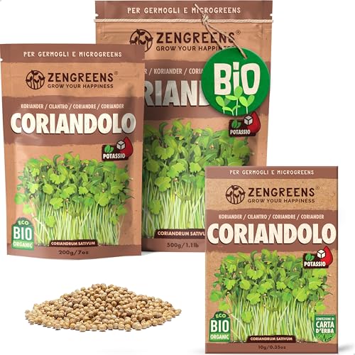 ZenGreens® - Semi di coriandolo biologico - Scegli tra 10g, 200g e 500g - Germogli di coriandolo - Germinazione superiore al 97% - Microgreens