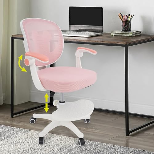 panfudongk Silla de escritorio infantil ajustable con respaldo ergonómico, asiento cómodo para habitación infantil, sala de juegos, uso doméstico, capacidad de carga máxima: 100 kg (rosa) - imagen 4