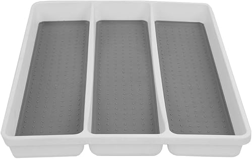 Miniatura 4 de Home Basics Bandeja para utensilios, 13.1 in x 16.0 in x 2.0 in 3 compartimentos, blancogris