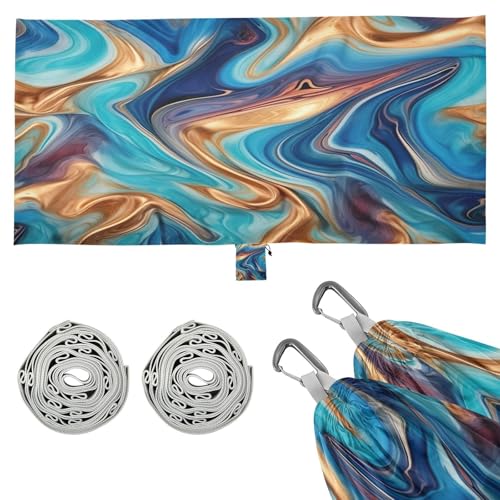 SDMKA Blue Purple Marble Camping Hammock, 330 lbs with 2 Tree Straps, Carry Bag, Single Portable Hammock for Outdoor/Indoor, Hiking, Beach, Backpacking, Travel