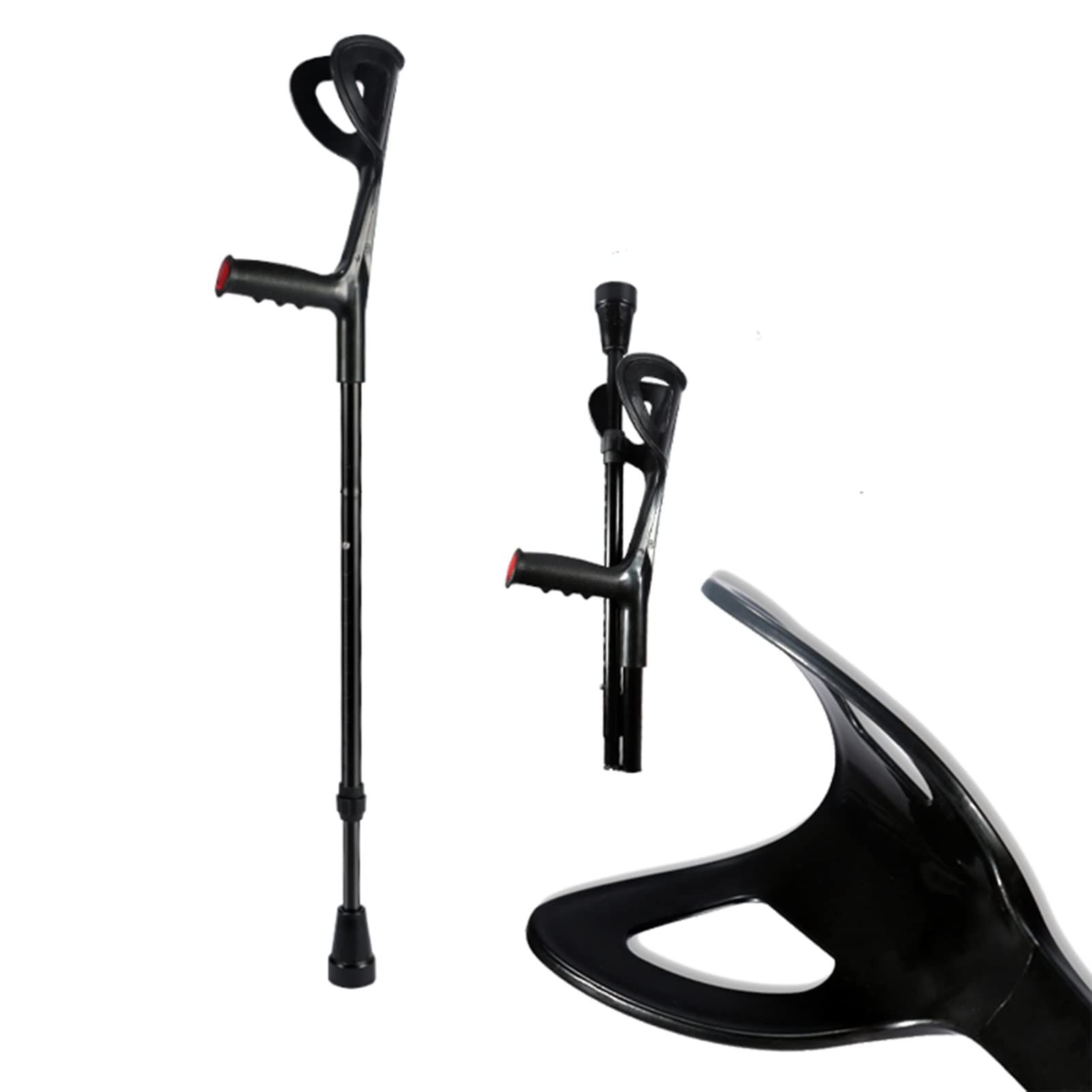 Stampelle Pieghevoli per Adulti, stampelle Ortopediche Regolabili in Altezza per Gomiti (Polsino Aperto), stampelle Leggere in Alluminio Antiscivolo, per Anziani, disabili (Colore: Nero, di
