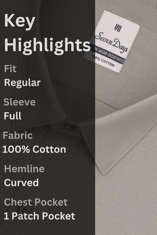 Image of 7-DAYS Men's Premium Formal Shirt - 100% Pure Cotton, Regular Fit, Plain, Full Sleeves, with Pocket - Perfect for Office Wear & Under Suits