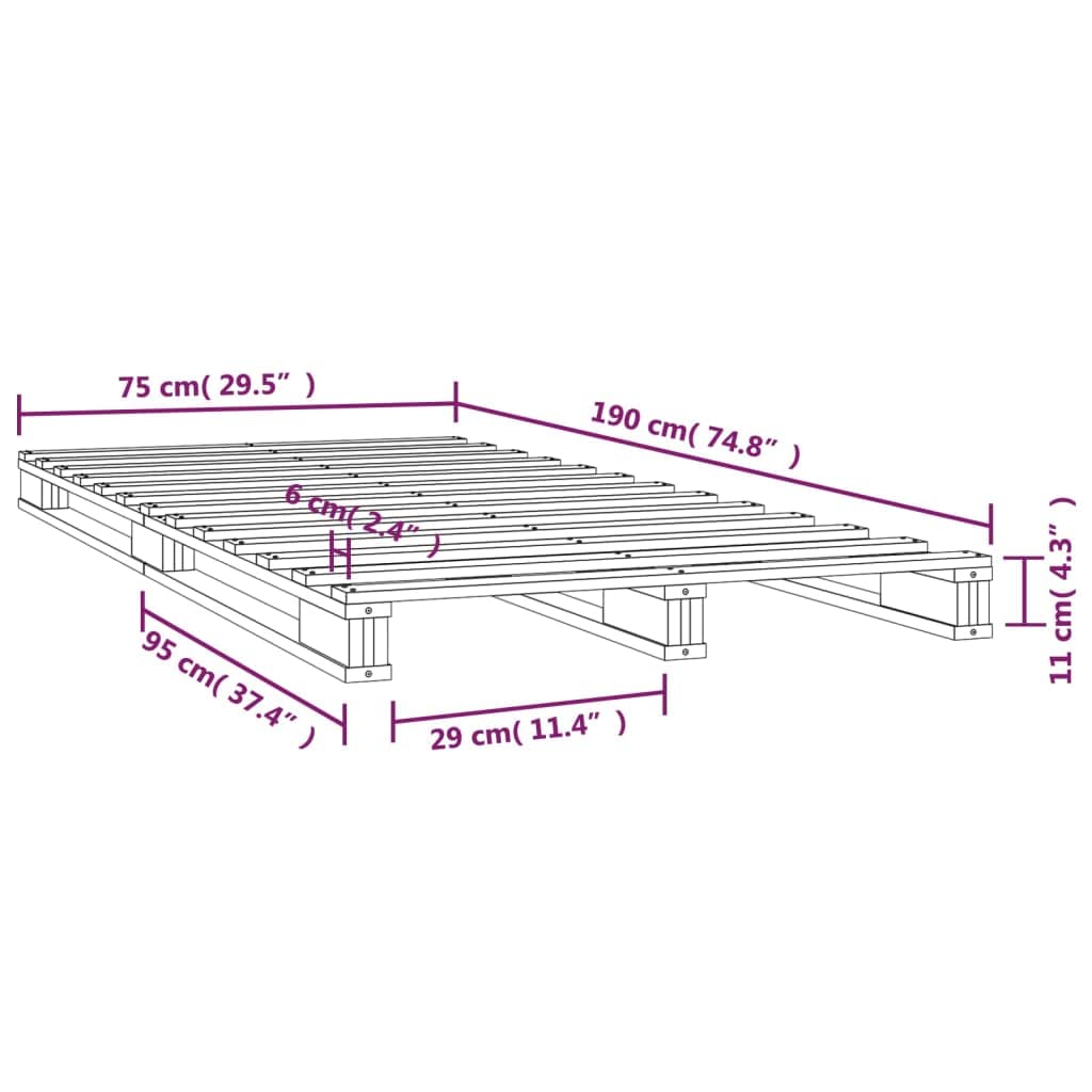 vidaXL Cama de Palets Somier Dormitorio Base Habitación Muebles Mobiliario Hogar Cuarto Descanso Madera Maciza de Pino 75x190 cm