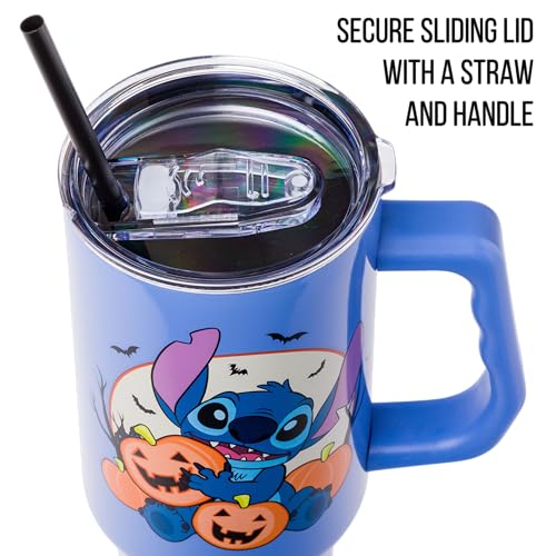 Silver Buffalo Disney Lilo and Stitch Halloween Spooky Pumpkin Jack-O-Lantern Stainless Steel Tumbler with Handle and Straw, Fits in Standard Cup Holder, 40 Ounces - Image 3