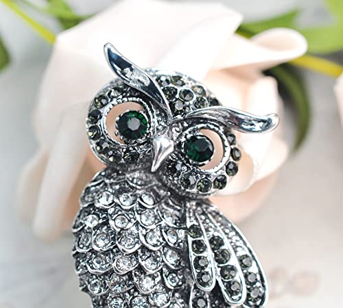 Image of Gyn&Joy Womens Crystal Rhinestones Perched Owl Bird Brooch Pin