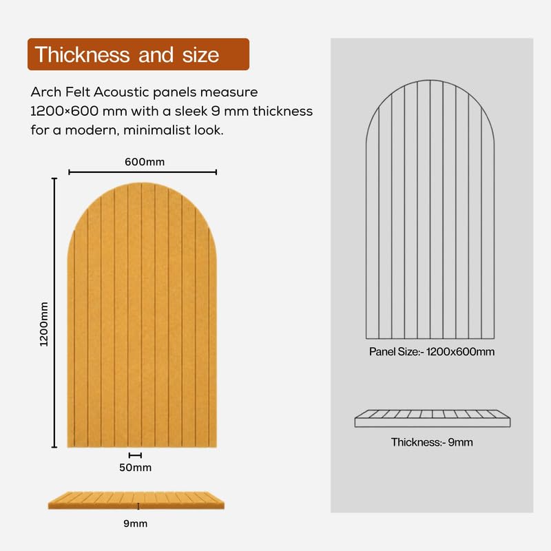 Image of MMT Acoustix Arch Felt Acoustic Wall Panel | Sound Proofing for Room |Premium Acoustic Panel |Pin Board for Wall |Sound Absorbing Panels | Arch Felt Acoustic Wall Panel |Camel| 120 x 60 cm | 2 Pcs