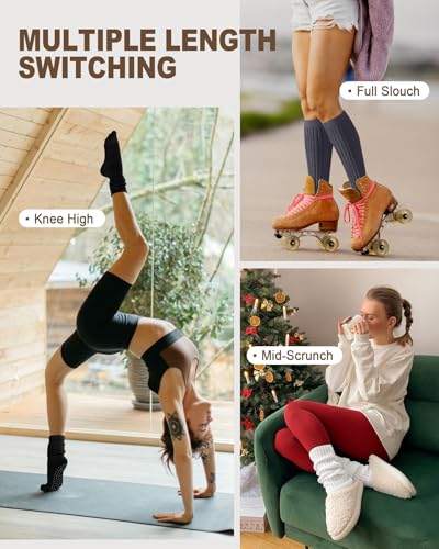 Image of Aoliks Pilates Grip Socks for Women, Slouch Non Slip Yoga Socks for Barre Workout, Cozy Scrunch Grippy Socks for Indoor Exercise