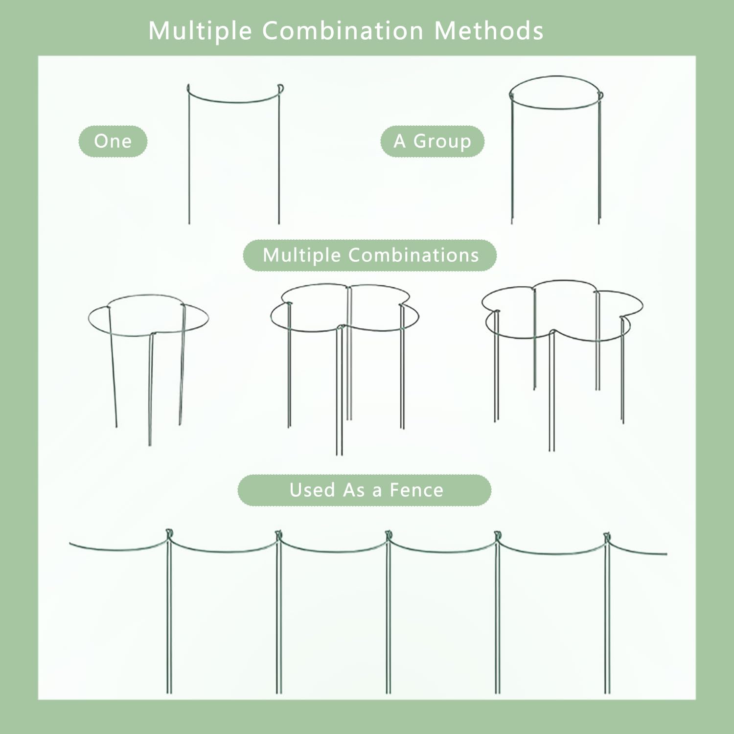 Supports Pour Plantes Semi-circulaires - 6 Pièces Métal Vert - Tuteur Pivoines, Rosiers, Tomates