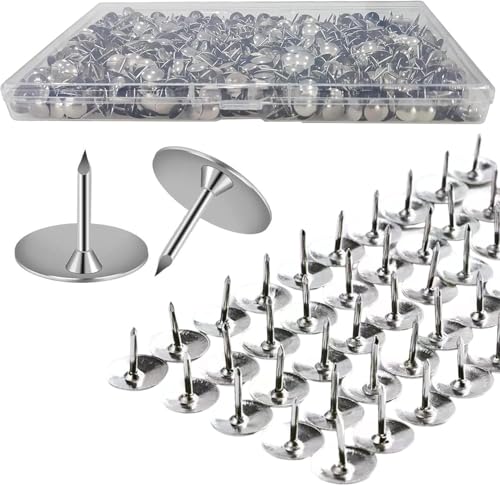 1000pcs Thumb Tack, BetterJonny 0.37in Standard Thumbtacks Silver Push Pin Flat Head Pins for Office School Personal Use