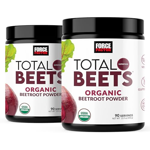 Image of Force Factor Total Beets Organic Beetroot Powder, USDA Certified | Superfood to Boost Daily Nutrition, Vegan, Gluten-Free, and Non-GMO Beet Supplement, Unflavored, 180 Servings, 2-Pack