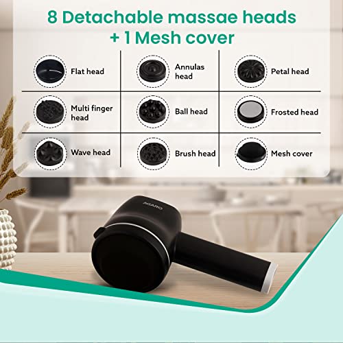 Image of AGARO Alpha Handheld Deep Tissue Wireless & Rechargeable Body Massager, Interchangeable 8 Heads, Mesh Cover, 5 Modes 6 Speed Settings, for Pain Relief, Muscle Relaxation, Back, Arms, Foot, Black