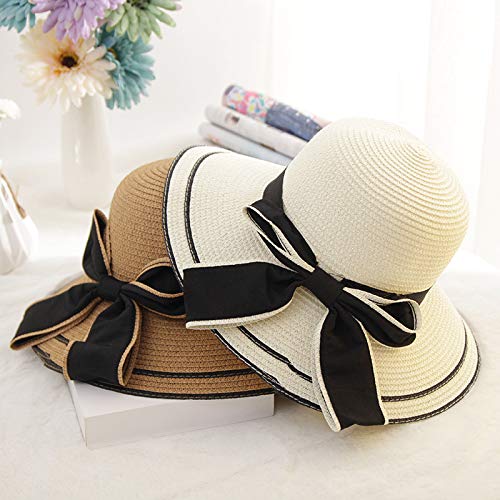 Cappello da Donna in Paglia Intrecciata,Cappelli da Sole Estivo in Paglia Intrecciata con Protezione Uv e Decorazione a Fiocco,Cappello da Spiaggia Traspirante e Leggero per Esterni,Viaggi,Feste
