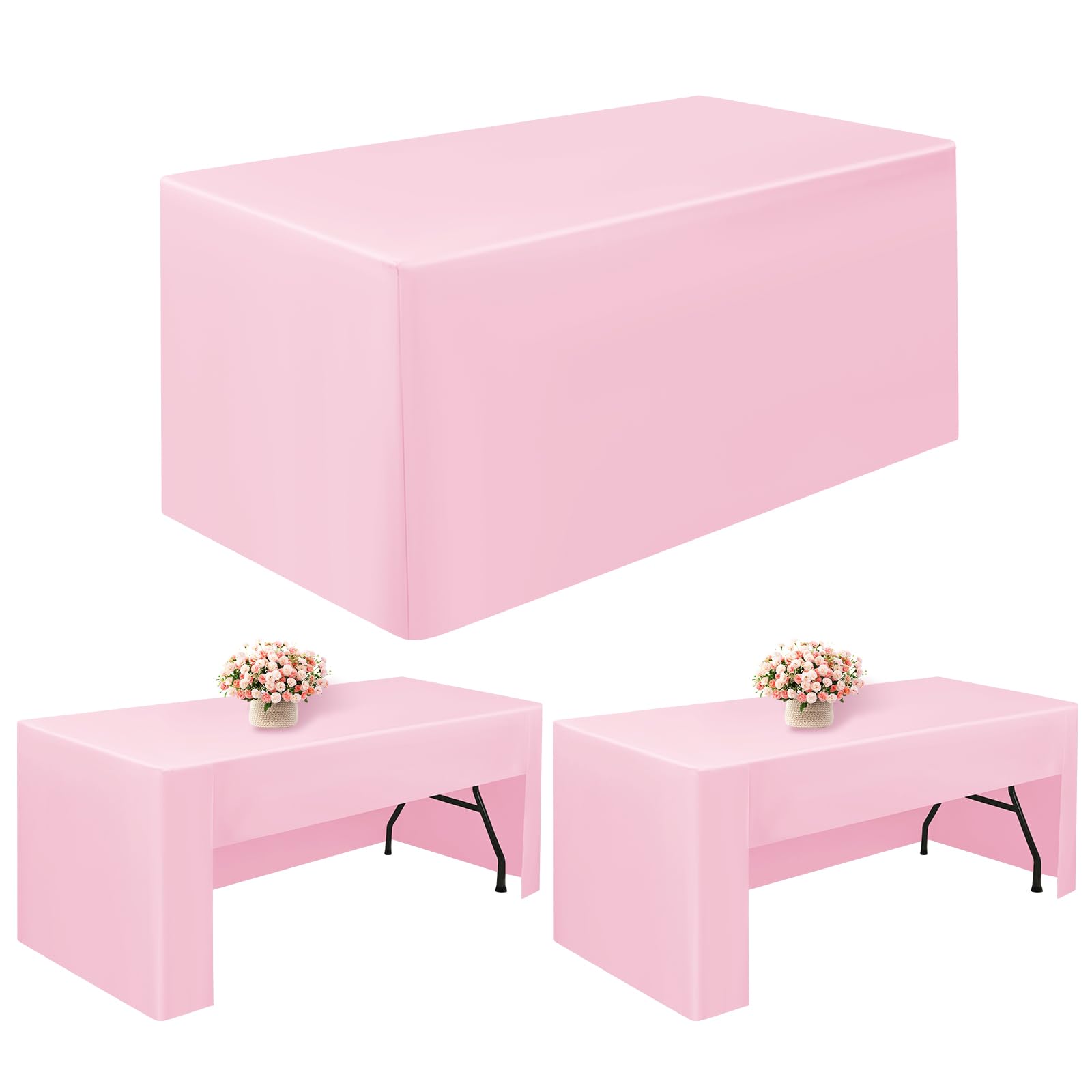 Pesonlook 2 Pack Pink Tablecloths 6 Ft Open Back Fitted Tablecloth