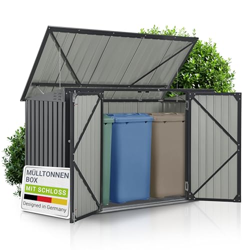 Juskys 3er Mülltonnenbox Namur 3 x 120 Liter Tonnen - 2m² - 2 Türen - Metall Mülltonnenverkleidung Müllbox Müllhaus Aufbewahrungsbox