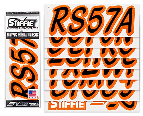Image of Whipline Solid Black /Orange 3 inch Alpha-Numeric Registration Identification Numbers Stickers Decals for Boats & Personal Watercraft