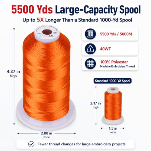 Image of Simthread 5000M 40WT Polyester Embroidery Thread, Pumpkin 126 | 5000M 40WT polyester thread feeds smoothly for machine embroidery, monograms, logos, patches and quilting.
