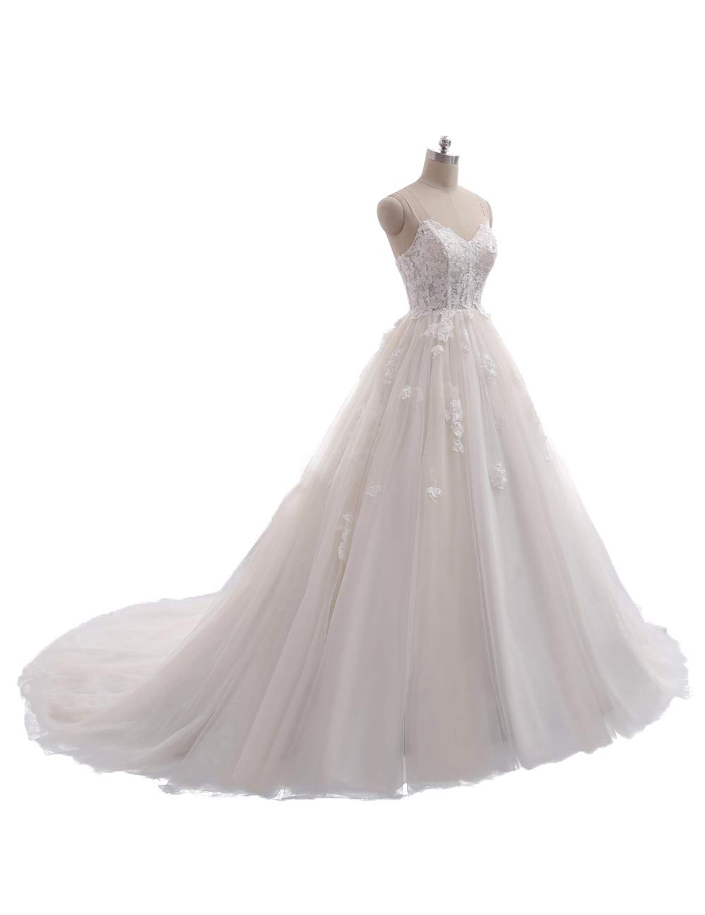 Dentelle a - Word Robe de Mariée Mode Nuptiale Vintage Spaghetti Bretelles Robe Civile, WZEFEIO, Ivoire, 44